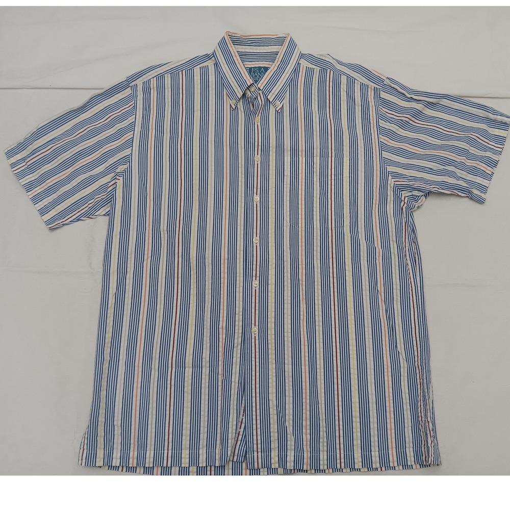 Jos. A. Bank Stays Cool Men's Large Short Sleeve Striped Button Down Shirt